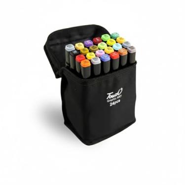 Imagem de CANETA MARCADOR ARTÍSTICO PONTA DUPLA 24 CORES COM ESTOJO ESCOLAR UTILIZADO EM DESENHO E ILUSTRAÇÃO PROFISSIONAL