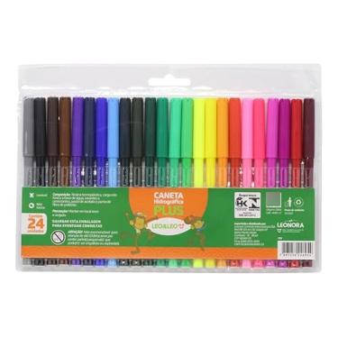Imagem de Kit Canetas Hidrográficas Plus 24 Cores Vivas Laváveis Não Tóxicas e Duráveis Ponta Fina para Desenhos Lettering Escola e Atividades Artística