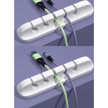 Imagem de Pacote com 2 clipes de suporte de cabo, organizador de cabos autoadesivo com 7 compartimentos, ideal para cabos de carregamento USB de mesa, cabos de alimentação de mesa de cabeceira e cabos de mouse