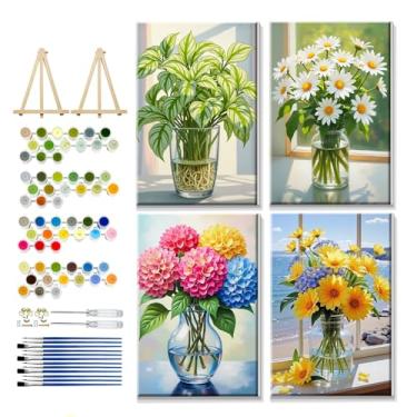 Imagem de YOYA Kit de pintura emoldurada por números para adultos - kit de pintura por números de flores para adultos em tela com cavalete, pintura de flores DIY por número tela emoldurada para decoração de