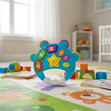 Imagem de Pandeiro Musical Infantil Com Luz Sons E Melodias Educativas Tambourine Sensorial Bebê 18M+ (Azul)