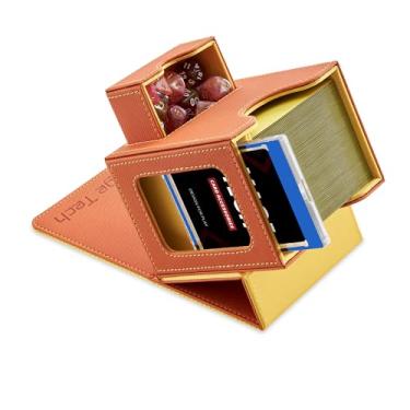 Imagem de Mage Tech Card Deck Box for MTG Commander - Patented Design, Commander Display, Fits 100 Double-Sleeved Cards, 35pt Card Brick & Dice Tray - Orange/Yellow
