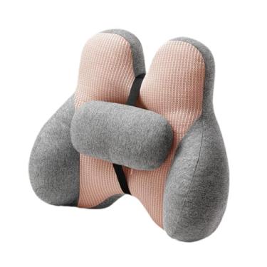 Imagem de harayaa 2 peças Almofada lombar Almofada de apoio para as costas Almofada de cintura leve multifuncional confortável Almofada de assento para viagem Carro, Rosa