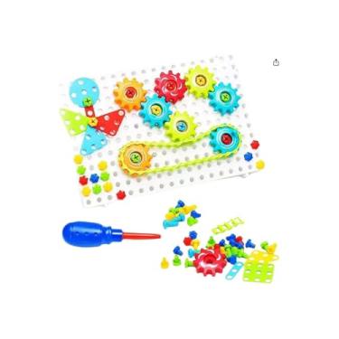 Imagem de Kit Ferramenta Infantil Educativo, 98 Peças com Engrenagens e Quebra-Cabeça, Plástico, para Crianças a partir de 3 Anos, 18,5x2x2cm