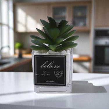 Imagem de Generic 1 peça planta falsa árvore vidro seixo suculenta exibição plástico verde 5 x 5 x 15 cm