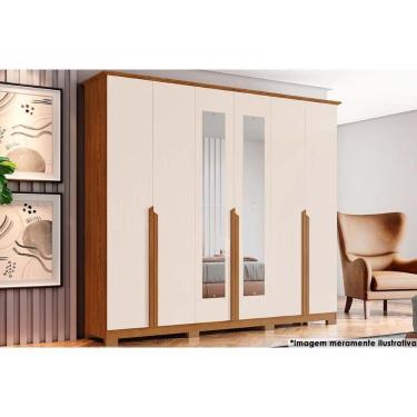 Imagem de Guarda Roupa 6 Portas (2 C- Espelho) E 6 Gavetas C- Pés Andréas Nature-off White - Henn