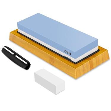 Imagem de Premium Whetstone Knife Sharpening Stone,2 Side Grit 1000/6000 Whetstone Sharpener,Whetstone Knife Sharpener with NonSlip Bamboo Base & Angle Guide