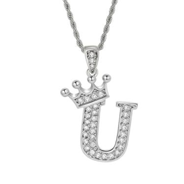 Imagem de Colares femininos com inicial de prata, colar longo com pingente delicado de letra A-Z, colar com nome de coroa, joias para presente feminino, One size, Metal, Sem Pedra Preciosa