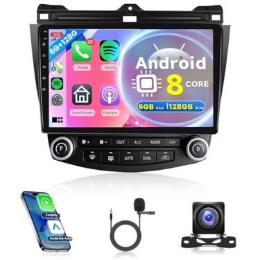 Imagem de Rádio automotivo 8 núcleos 6G + 128 G para Honda Accord 2003-2007, Rimoody Android 15 estéreo para carro com Carplay Android Auto 10,1 polegadas, tela sensível ao toque, GPS WiFi, espelho, DSP