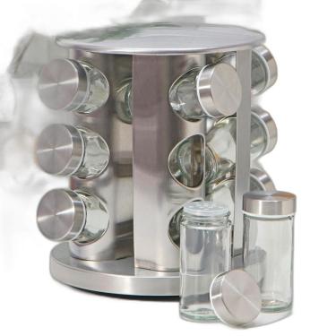 Imagem de Conjunto Porta Temperos Vidro Giratório Tampa Inox Ideal