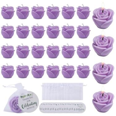 Imagem de 24 peças, lembrancinhas de vela de chá de bebê para convidados, faça você mesmo, lembrancinhas de festa, velas perfumadas, presentes de devolução (rosa-roxo)