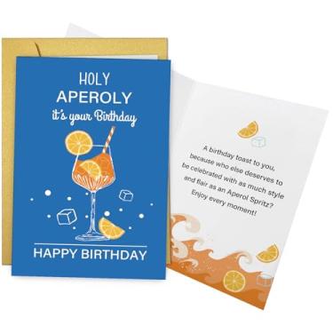 Imagem de Qiliji Cartão de aniversário engraçado Aperol Spritz para homens e mulheres, cartão de aniversário de coquetel laranja para amiga irmã irmão, cartão de aniversário para amantes de vinho, marido