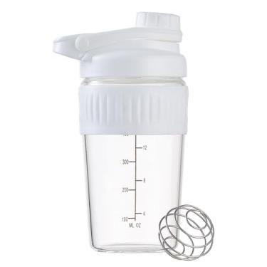 Imagem de Coqueteleira de vidro pequena de 473 ml, pacote com 2 unidades de proteína em pó de vidro borossilicato em pó para ginástica, pequenas misturas, para misturas de proteínas com bola de mistura (B-WHITE