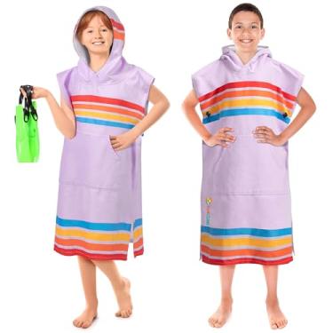 Imagem de SUN CUBE Roupão infantil para trocar de toalha, poncho de surf, microfibra de secagem rápida, cobertor usável para meninos e meninas de 8 a 12 anos, roxo pôr do sol