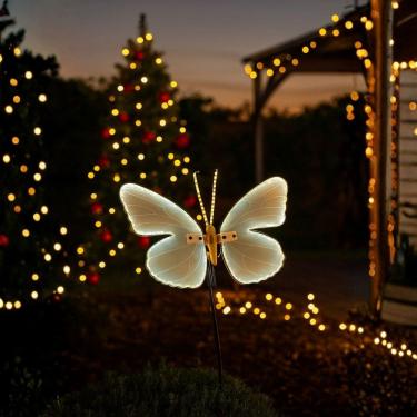 Imagem de Borboleta Iluminada LED com Movimento na Asa 40x30cm para Jardim e Decoração Natalina Bivolt com Haste 65cm