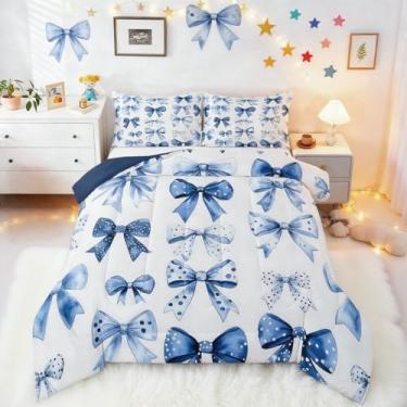 Imagem de Erosebridal Conjunto de edredom infantil com laço azul, princesa, estampa de princesa, ultramacio, nó de borboleta, enchimento de conto de fadas, moderno, moderno, para decoração de quarto