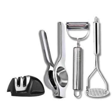 Imagem de Descascador de Legumes Amassador de Batatas Espremedor de Limão e Afiador Amolador Faca em Aço Inox