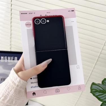 Imagem de Capa de celular com gradiente de cor PC Skin Feel para Samsung Galaxy Z Flip 7 6 5 4 3 ZFlip5 Flip6 Flip7 FE, capa de proteção com janela grande, vermelha e preta, para Galaxy Z Flip6