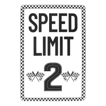 Imagem de Placa de Limite Velocidade 2, 30x20cm Arte de Parede Vintage em Metal Festa Aniversário com Tema Carros Corrida Bandeiras Quadriculadas Ideal para Quarto Meninos Espaço Masculino e Adolescentes