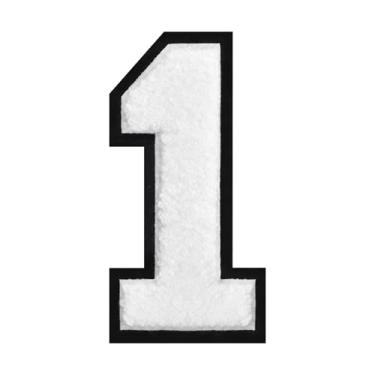 Imagem de 1 peça de patch de número de chenille de ferro branco de 15 cm com borda preta – adesivos do alfabeto para roupas, jaquetas, mochilas, chapéus para decoração personalizada, nome personalizado e