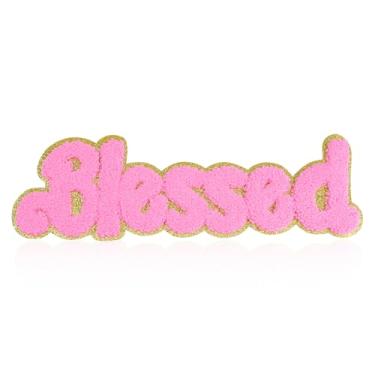 Imagem de FANCIBAND 25,2 cm Blessed Chenille Letter Patches Iron On, Letterman Jacket Patches para roupas, mochilas, camisetas, jaquetas, jeans, bolsas - Rosa