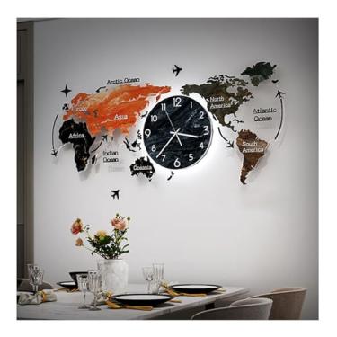 Imagem de Relógio de parede acrílico com mapa do mundo, relógio de parede LED 3D com ponteiro silencioso, decoração de parede diâmetro do mostrador 21 cm/34 cm/46 cm para sala de estar, lobby, sala de estudo