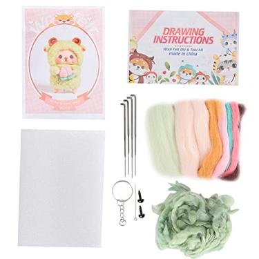 Imagem de Kit de feltro de agulha Boneca de ovelha colorida DIY conjunto de artesanato com ferramentas de puxão de lã Desenhos de bancada de espuma para iniciantes Decoração de casa (203#Ovelha verde-leite balindo)