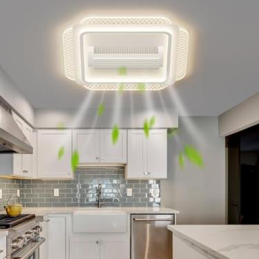 Imagem de Ventilador de teto sem pás com luzes, moderno, de embutir, com controle remoto e luzes LED reguláveis, 6 velocidades, ideal para quarto, sala de estar, escritório e casa. Ventilador de teto