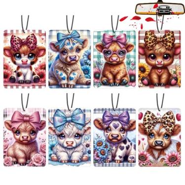 Imagem de Purificadores de ar para carro, presentes de vaca Highland, pacote com 8, acessórios de suspensão de carro de vaca fofa, interior para mulheres, meninas, meninos, amantes, decorações de casa