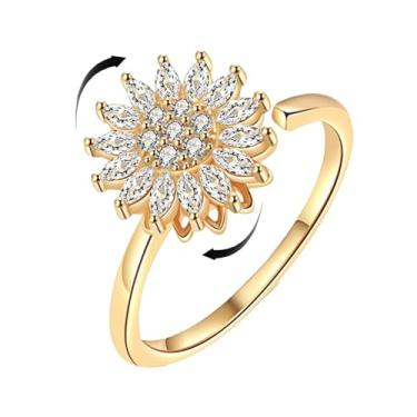 Imagem de YMCQYCY Anel de Girassol Dourado para Mulheres Girassol Ajustável Ansiedade Spinner Anéis Giratórios Ansiedade Aliviar a Preocupação Joias Presentes Calmantes para Mulheres Homens, Metal, Sem pedra