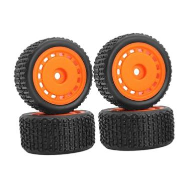 Imagem de Almencla Conjunto de 4 rodas com encaixe hexagonal de 7 mm, leves e fáceis de instalar, para substituição de acessórios de carros e caminhões RC 1/28 (código, Laranja