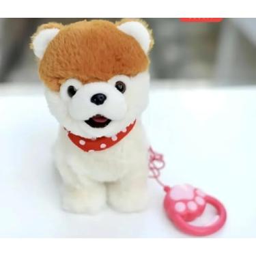 Imagem de Cachorro de Pelúcia Interativo com Controle Remoto, Brinquedo Eletrônico Andante, Cor Marrom e Bege, Controle em Formato de Patinha Rosa, Requer 3 Pilhas AA