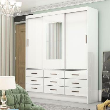 Imagem de Guarda Roupa Sevilha 3pts 9gav Com Espelho Carioca Móveis Branco