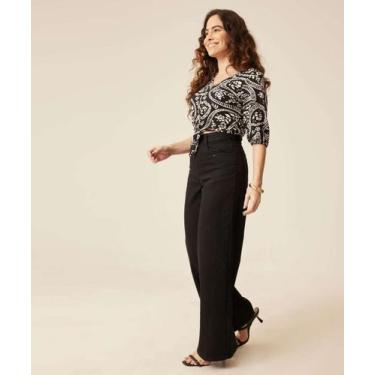 Imagem de Calça Wide Leg Pantalona Feminina Sarja Bolsos Marisa-84213, Preto, 42