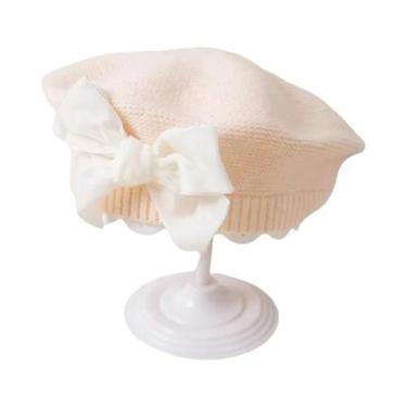 Imagem de Gorro De Inverno Para Meninas Com Laço Tricotado Quente E Confortável 