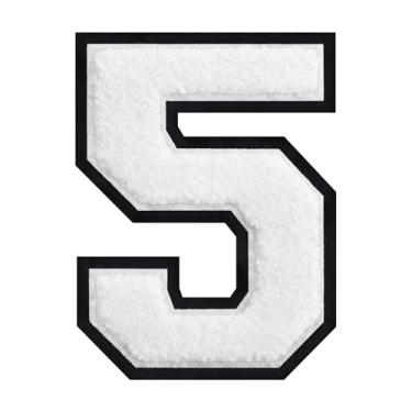 Imagem de 1 peça de patch de número de chenille de ferro branco de 15 cm com borda preta – adesivos do alfabeto para roupas, jaquetas, mochilas, chapéus para decoração personalizada, nome personalizado e