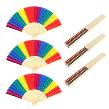Imagem de Ventilador dobrável -íris com estrutura de bambu, ventilador portátil de 21cm, estilo retrô, ventilador decorativo para festas, cosplay, decoração de parede, colorido, 37x21cm, 6