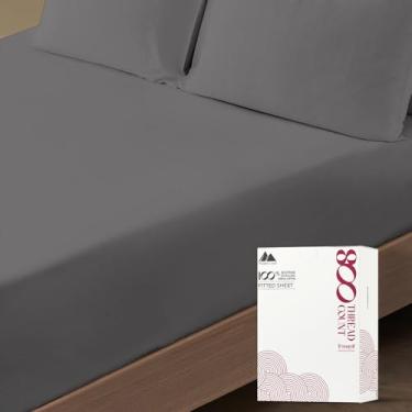 Imagem de Mayfair Linen Lençol Queen luxuoso 100% algodão egípcio apenas - lençol com elástico alto de algodão de qualidade hoteleira de 800 fios, lençol de baixo de cetim macio, cabe em colchões de até 45,7 cm