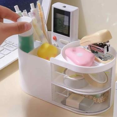 Imagem de Organizador de mesa multifuncional com gavetas, porta-canetas, artigos de papelaria e cosméticos, organizador de mesa para material escolar de escritório