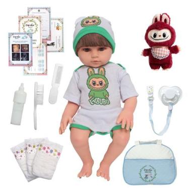 Imagem de Boneco Reborn Menino Realista Labubu Pelúcia Bolsa Itens - Cegonha Reb