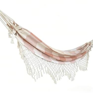 Imagem de REDE DE DESCANSO CASAL GRANDE, Confortável e Resistente, Ideal para Varanda, Quintal e Jardim(Listrada caramelo com cru)