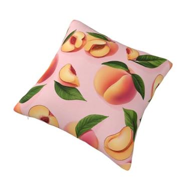 Imagem de Almofada quadrada decorativa com estampa de pêssego - Design reversível, zíper oculto, poliéster macio para sofá, cama e carro - Hipoalergênico 56 x 56 cm