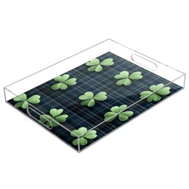 Imagem de STAYTOP Bandeja de acrílico para servir no Dia de São Patrício, trevo da sorte, 15,7 x 11,20 cm, à prova de derramamento, organizador de bancada para café da manhã, chá, comida, maquiagem