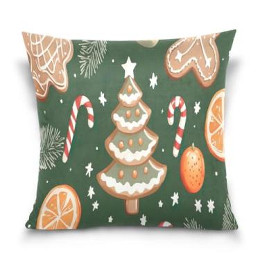 Imagem de Wassud Capa de almofada decorativa de árvore de Natal de gengibre 50 x 50 cm para sofá, sofá, casa, casa de fazenda, decoração de quarto