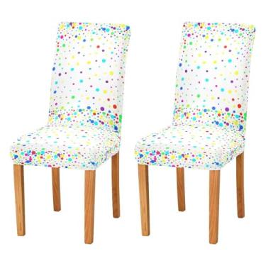 Imagem de Wassud Capas de cadeira com bolinhas coloridas para sala de jantar, capas elásticas de cozinha, conjunto de 4 protetores de assento laváveis
