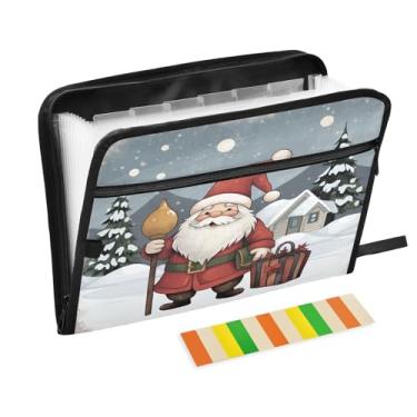 Imagem de Wassud Cartão de Feliz Natal com um gnomo em um inverno, 13 bolsos, organizador de arquivos sanfonados, pastas de arquivos expansíveis com abas e adesivos, pasta de documentos de recibo de papel