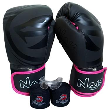 Imagem de Luva de Boxe e Muay Thai Naja Black Line + Bandagem + Protetor Bucal + Bolsa (14oz, Rosa)