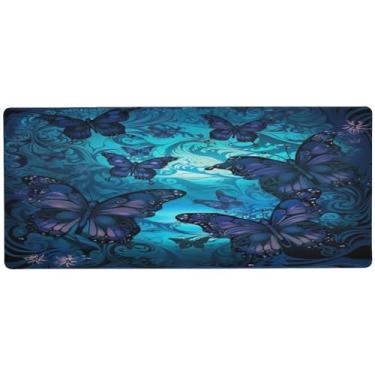 Imagem de Wassud Tapete de mouse borboleta para jogos com base de borracha antiderrapante, mouse pad longo para teclado de computador com borda costurada, almofada grande à prova d'água para escritório, casa