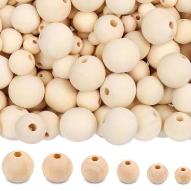 Imagem de KMALADO 300 peças de contas de madeira de 12 mm para artesanato, contas de madeira natural inacabada, espaçador de madeira a granel, bolas de madeira pré-perfuradas redondas para decorações de