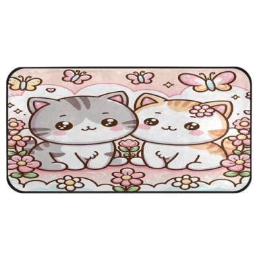 Imagem de Burbuja Tapete de cozinha de gatos fofos 51 x 99 cm, tapete lavável antiderrapante com suporte de borracha, tapete para cozinha, sala de estar, banheiro, decoração de casa